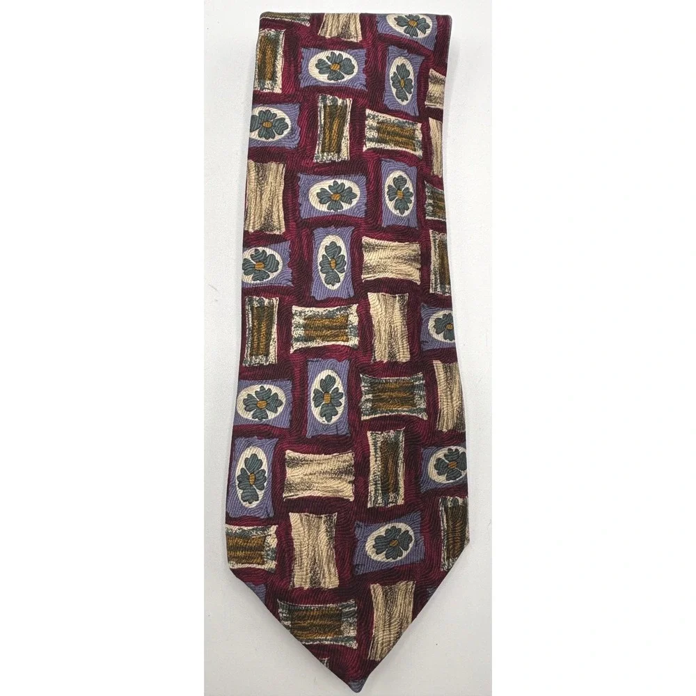 Robert Talbott Studio for H. Stockton Men's Silk Tie Burgundy Geometric Necktie